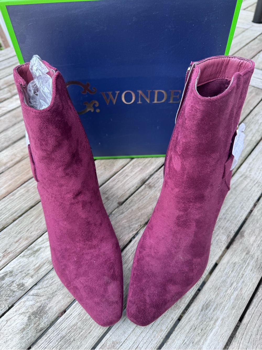 C. Wonder Burgundy Suede Ankle Booties